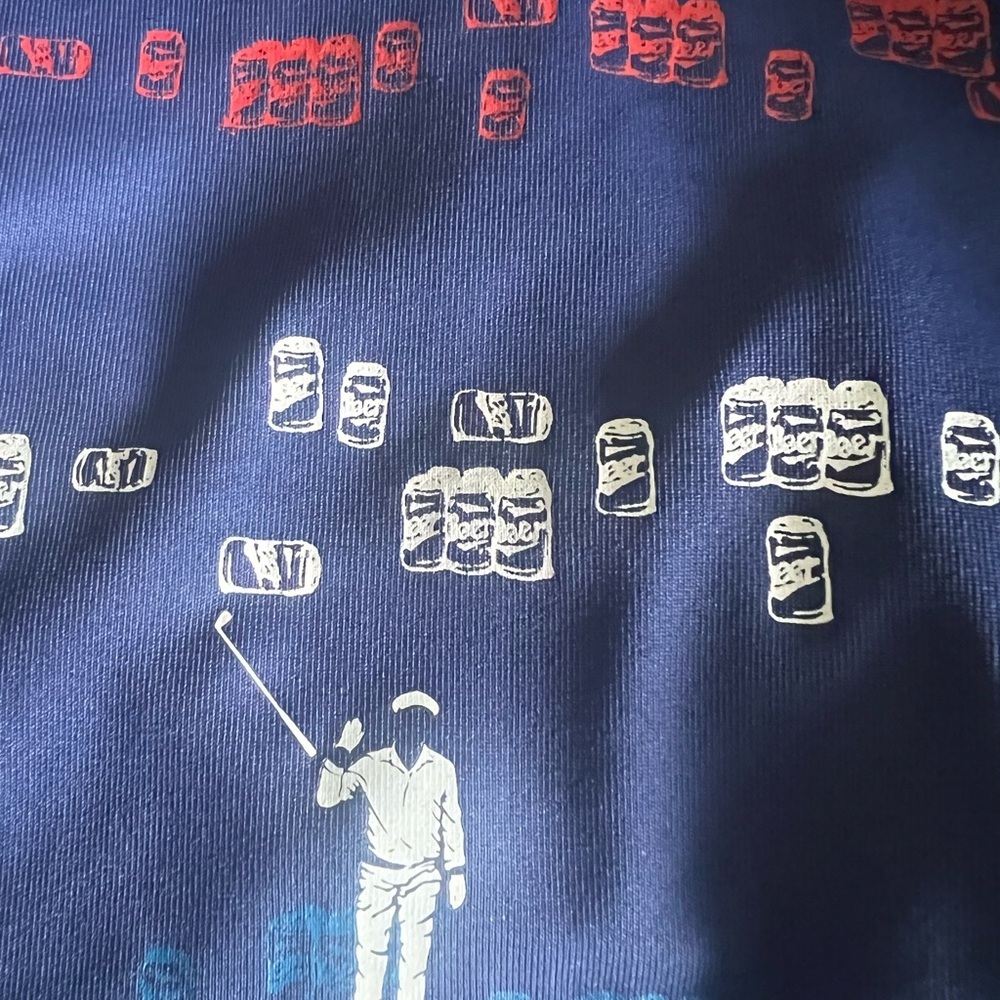 William Murray Golf Polo in Blue with Red, White, Light Blue Beverage Can Design - Picture 6 of 6